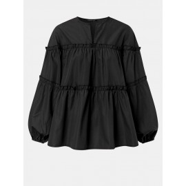 Solid Color Puff Sleeves Patchwork Casual Blouse For Women Solid Color Puff Sleeves Patchwork Casual Blouse For Women