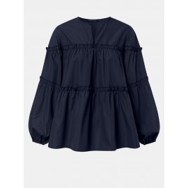 Solid Color Puff Sleeves Patchwork Casual Blouse For Women Solid Color Puff Sleeves Patchwork Casual Blouse For Women