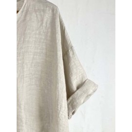 Women Solid Quarter Button High-Low Hem Cotton Blouse Women Solid Quarter Button High-Low Hem Cotton Blouse