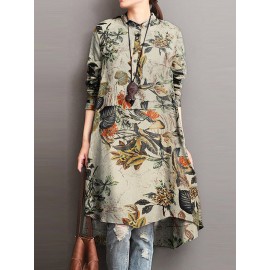 Casual Floral Print Stand Collar Long Sleeve Cotton Blouse Casual Floral Print Stand Collar Long Sleeve Cotton Blouse