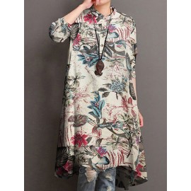 Casual Floral Print Stand Collar Long Sleeve Cotton Blouse Casual Floral Print Stand Collar Long Sleeve Cotton Blouse
