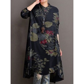 Casual Floral Print Stand Collar Long Sleeve Cotton Blouse Casual Floral Print Stand Collar Long Sleeve Cotton Blouse