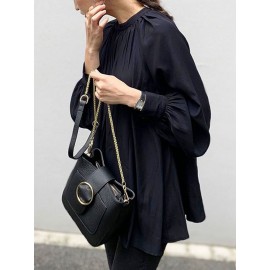 Solid Color Puff Sleeve Stand Collar Blouse Solid Color Puff Sleeve Stand Collar Blouse