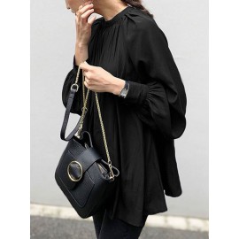 Solid Color Puff Sleeve Stand Collar Blouse Solid Color Puff Sleeve Stand Collar Blouse
