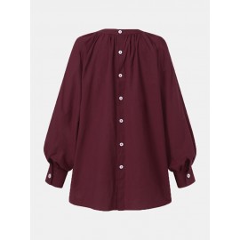 Solid Color Puff Sleeve Stand Collar Blouse Solid Color Puff Sleeve Stand Collar Blouse