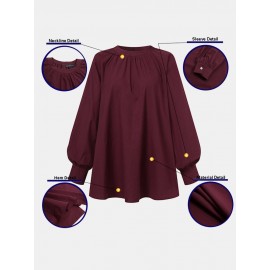 Solid Color Puff Sleeve Stand Collar Blouse Solid Color Puff Sleeve Stand Collar Blouse