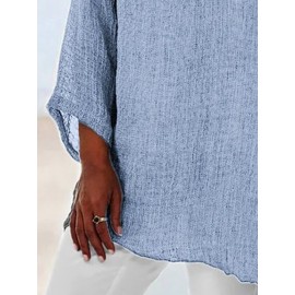 Women Irregular Design Plain Cotton Long Sleeve Blouse Women Irregular Design Plain Cotton Long Sleeve Blouse