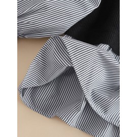 Women Stripe Patchwork Crew Neck Casual Long Sleeve Blouse Women Stripe Patchwork Crew Neck Casual Long Sleeve Blouse