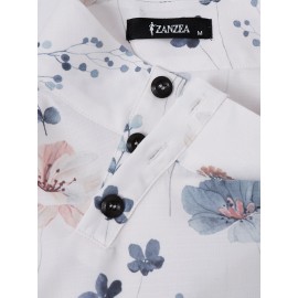 Women Floral Print Button Neck Design Short Sleeve Blouse Women Floral Print Button Neck Design Short Sleeve Blouse