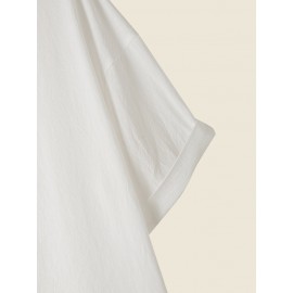 Women Solid Crew Neck Cotton Drop Shoulder Loose Blouse Women Solid Crew Neck Cotton Drop Shoulder Loose Blouse