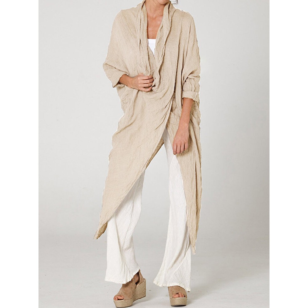 Vintage Long Sleeve Pile Collar Asymmetrical Long Blouse Vintage Long Sleeve Pile Collar Asymmetrical Long Blouse