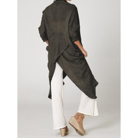 Vintage Long Sleeve Pile Collar Asymmetrical Long Blouse Vintage Long Sleeve Pile Collar Asymmetrical Long Blouse