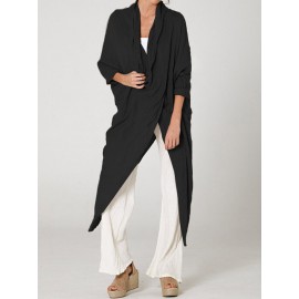 Vintage Long Sleeve Pile Collar Asymmetrical Long Blouse Vintage Long Sleeve Pile Collar Asymmetrical Long Blouse