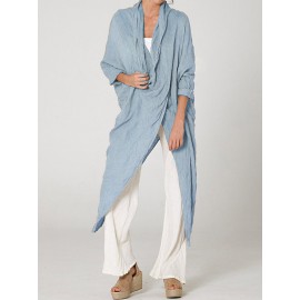 Vintage Long Sleeve Pile Collar Asymmetrical Long Blouse Vintage Long Sleeve Pile Collar Asymmetrical Long Blouse