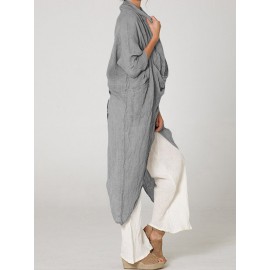 Vintage Long Sleeve Pile Collar Asymmetrical Long Blouse Vintage Long Sleeve Pile Collar Asymmetrical Long Blouse