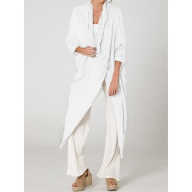 Vintage Long Sleeve Pile Collar Asymmetrical Long Blouse Vintage Long Sleeve Pile Collar Asymmetrical Long Blouse