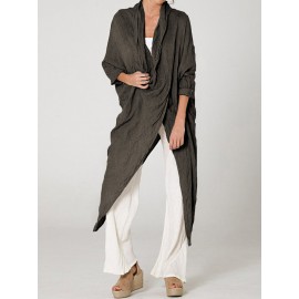 Vintage Long Sleeve Pile Collar Asymmetrical Long Blouse Vintage Long Sleeve Pile Collar Asymmetrical Long Blouse