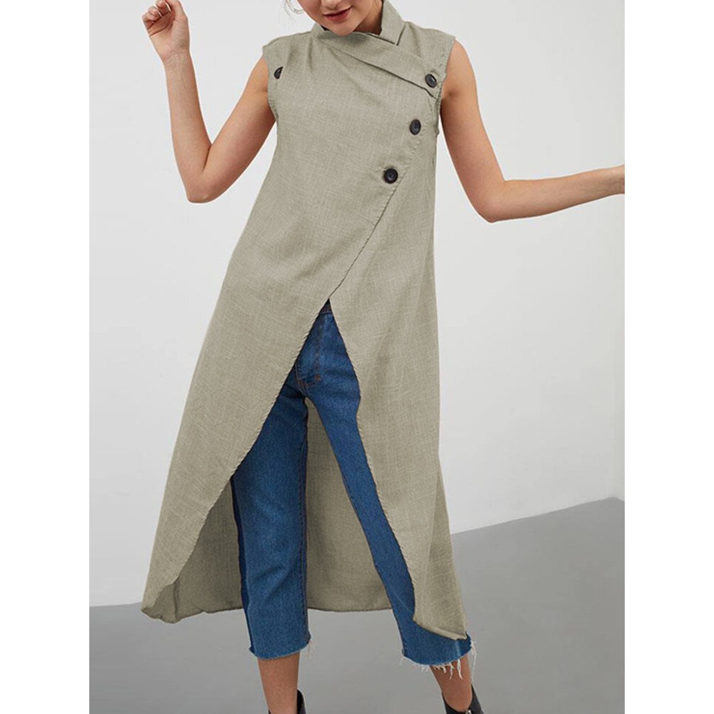 Solid Color Cross Wrap High Low Sleeveless Blouse For Women Solid Color Cross Wrap High Low Sleeveless Blouse For Women