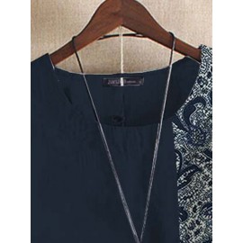 Women Ethnic Paisley Print Patchwork Cotton Short Sleeve Blouse Women Ethnic Paisley Print Patchwork Cotton Short Sleeve Blouse