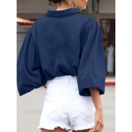 Women Solid Lapel Flap Pocket Long Sleeve Denim Shirt Women Solid Lapel Flap Pocket Long Sleeve Denim Shirt