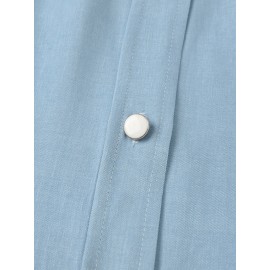 Women Solid Lapel Flap Pocket Long Sleeve Denim Shirt Women Solid Lapel Flap Pocket Long Sleeve Denim Shirt