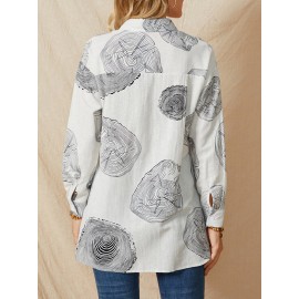 Geometry Print Long Sleeves Casual Loose Blouse With Pockets Geometry Print Long Sleeves Casual Loose Blouse With Pockets