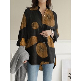 Geometry Print Long Sleeves Casual Loose Blouse With Pockets Geometry Print Long Sleeves Casual Loose Blouse With Pockets