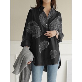 Geometry Print Long Sleeves Casual Loose Blouse With Pockets Geometry Print Long Sleeves Casual Loose Blouse With Pockets