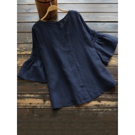Vintage Frill Short Sleeve Solid Color Blouse Vintage Frill Short Sleeve Solid Color Blouse