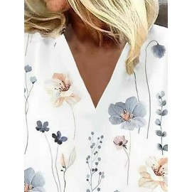 Women Allover Floral Plant Print V-Neck 3/4 Sleeve Blouse Women Allover Floral Plant Print V-Neck 3/4 Sleeve Blouse