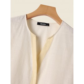 Women Plain Notched Neck Casual 3/4 Sleeve Blouse Women Plain Notched Neck Casual 3/4 Sleeve Blouse