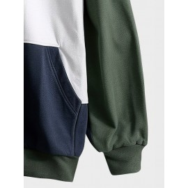 Mens Color Block Patchwork Kangaroo Pocket Loose Drawstring Hoodies Winter Mens Color Block Patchwork Kangaroo Pocket Loose Drawstring Hoodies Winter