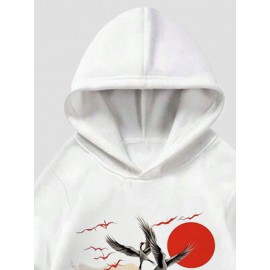 Mens Chinese Style Crane Landscape Print Long Sleeve Hoodies Winter Mens Chinese Style Crane Landscape Print Long Sleeve Hoodies Winter