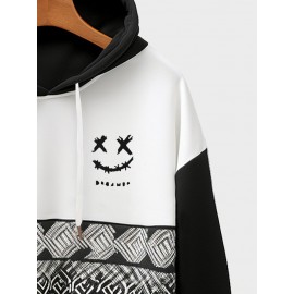 Mens Monochrome Smile Ethnic Geometric Print Patchwork Drawstring Hoodies Winter Mens Monochrome Smile Ethnic Geometric Print Patchwork Drawstring Hoodies Winter