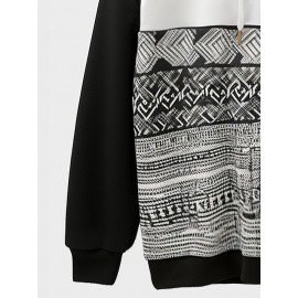 Mens Monochrome Smile Ethnic Geometric Print Patchwork Drawstring Hoodies Winter Mens Monochrome Smile Ethnic Geometric Print Patchwork Drawstring Hoodies Winter