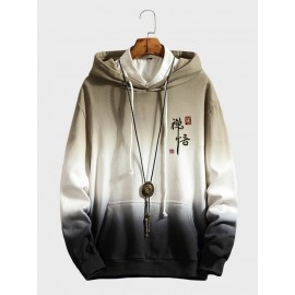 Mens Chinese Character Ombre Print Loose Drawstring Hoodies Winter Mens Chinese Character Ombre Print Loose Drawstring Hoodies Winter