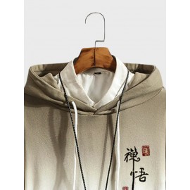 Mens Chinese Character Ombre Print Loose Drawstring Hoodies Winter Mens Chinese Character Ombre Print Loose Drawstring Hoodies Winter