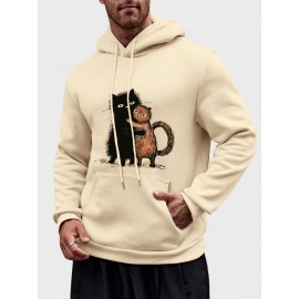 Mens Cute Cat Print Kangaroo Pocket Casual Drawstring Hoodies Winter Mens Cute Cat Print Kangaroo Pocket Casual Drawstring Hoodies Winter