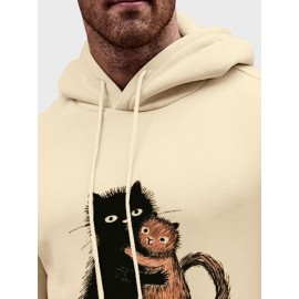 Mens Cute Cat Print Kangaroo Pocket Casual Drawstring Hoodies Winter Mens Cute Cat Print Kangaroo Pocket Casual Drawstring Hoodies Winter
