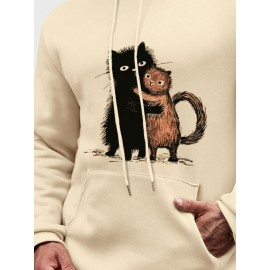 Mens Cute Cat Print Kangaroo Pocket Casual Drawstring Hoodies Winter Mens Cute Cat Print Kangaroo Pocket Casual Drawstring Hoodies Winter