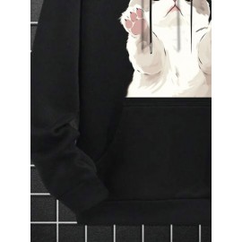 Mens Cartoon Cat Print Kangaroo Pocket Drawstring Hoodies Winter Mens Cartoon Cat Print Kangaroo Pocket Drawstring Hoodies Winter