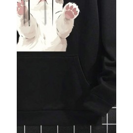 Mens Cartoon Cat Print Kangaroo Pocket Drawstring Hoodies Winter Mens Cartoon Cat Print Kangaroo Pocket Drawstring Hoodies Winter