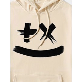 Mens Brush Smile Face Print Kangaroo Pocket Drawstring Hoodies Mens Brush Smile Face Print Kangaroo Pocket Drawstring Hoodies