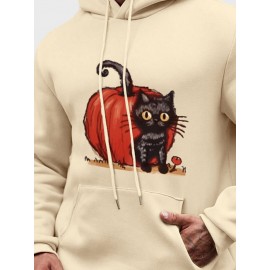 Mens Cartoon Pumpkin Cat Print Kangaroo Pocket Drawstring Hoodies Winter Mens Cartoon Pumpkin Cat Print Kangaroo Pocket Drawstring Hoodies Winter