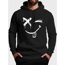 Mens Smile Face Graphic Kangaroo Pocket Casual Drawstring Hoodies Mens Smile Face Graphic Kangaroo Pocket Casual Drawstring Hoodies