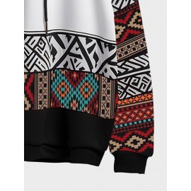 Mens Smile Ethnic Geometric Print Patchwork Long Sleeve Hoodies Winter Mens Smile Ethnic Geometric Print Patchwork Long Sleeve Hoodies Winter