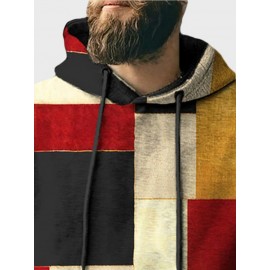 Mens Color Block Kangaroo Pocket Loose Drawstring Hoodies Winter Mens Color Block Kangaroo Pocket Loose Drawstring Hoodies Winter