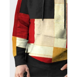 Mens Color Block Kangaroo Pocket Loose Drawstring Hoodies Winter Mens Color Block Kangaroo Pocket Loose Drawstring Hoodies Winter