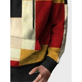 Mens Color Block Kangaroo Pocket Loose Drawstring Hoodies Winter Mens Color Block Kangaroo Pocket Loose Drawstring Hoodies Winter