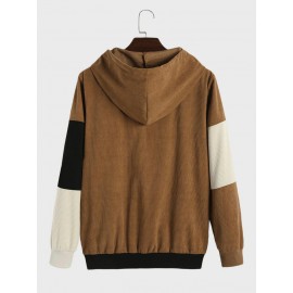 Mens Smile Embroidered Color Block Patchwork Quarter Button Corduroy Hoodies Winter Mens Smile Embroidered Color Block Patchwork Quarter Button Corduroy Hoodies Winter